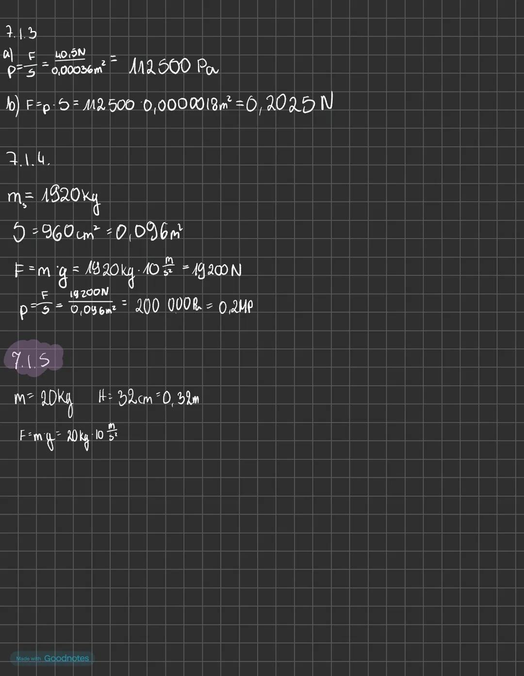 Made with Goodnotes # hydrostatyka
$p = \frac{F}{S}$, gdzie:
p- ciśnienie hydrostatyczne
F- siła
S- powierzchnia działania siły
$F = Q