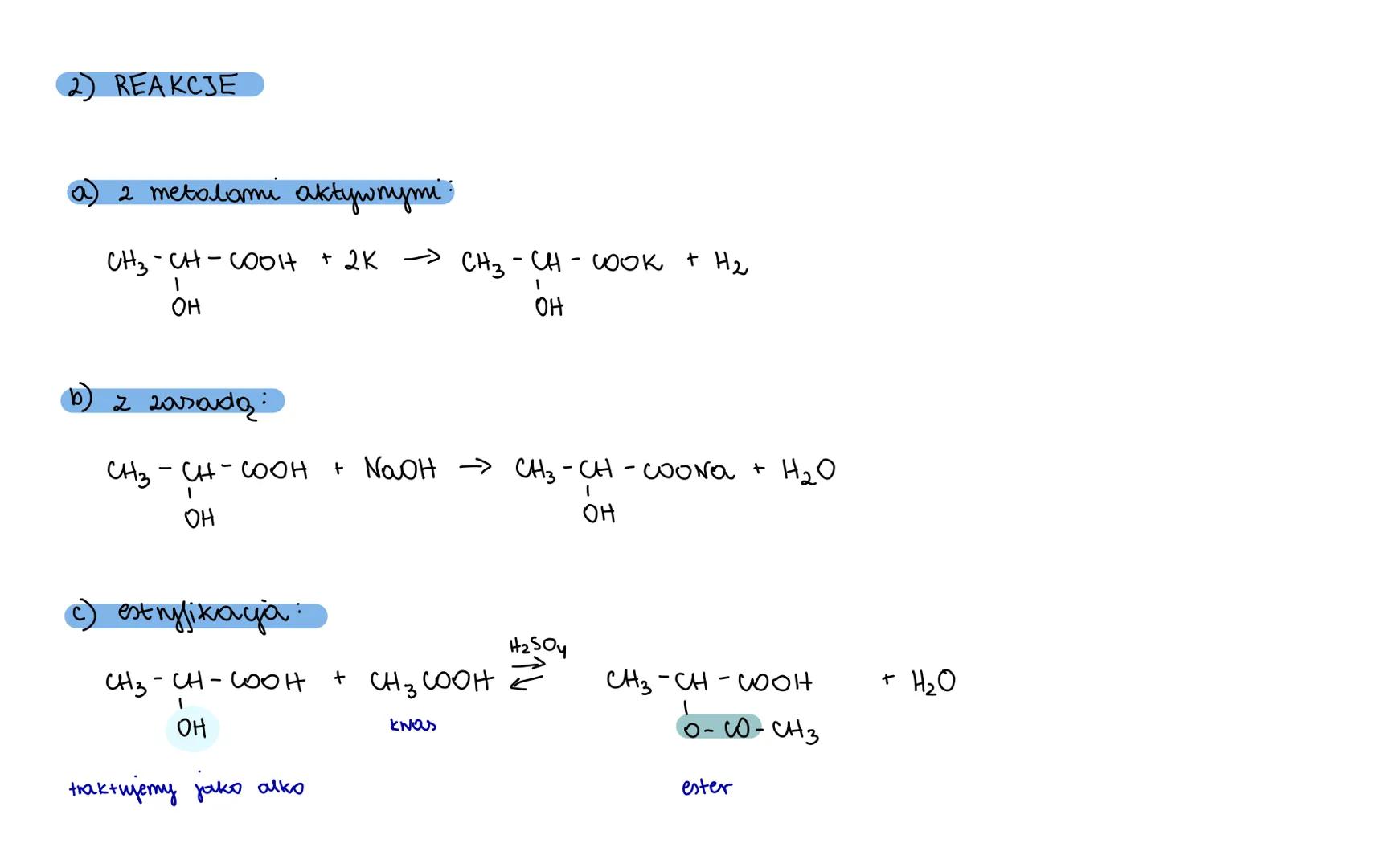 HYDROKSY KWASY
1 OTRZYMYWANIE
a) alifaty came
ETAP I:
CH3-CH2-CH2-COOH + Cl₂
UV
→ CH3-CH2-CH-COOH + HU
u
ETAP II:
CH3 - CHICH COOH + NaOH CH