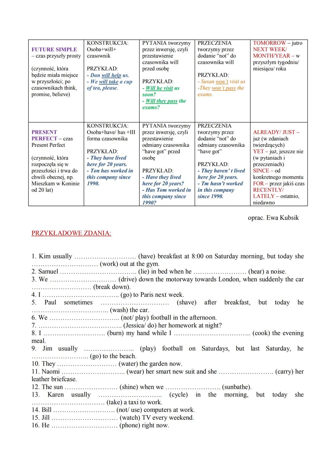 TENSE CZAS
PRESENT
SIMPLE-
Czas teraźniejszy
prosty
(rutynowe
czynności)
PRESENT
CONTINUOUS -
Czas teraźniejszy
ciągły
(czynności mające
mie