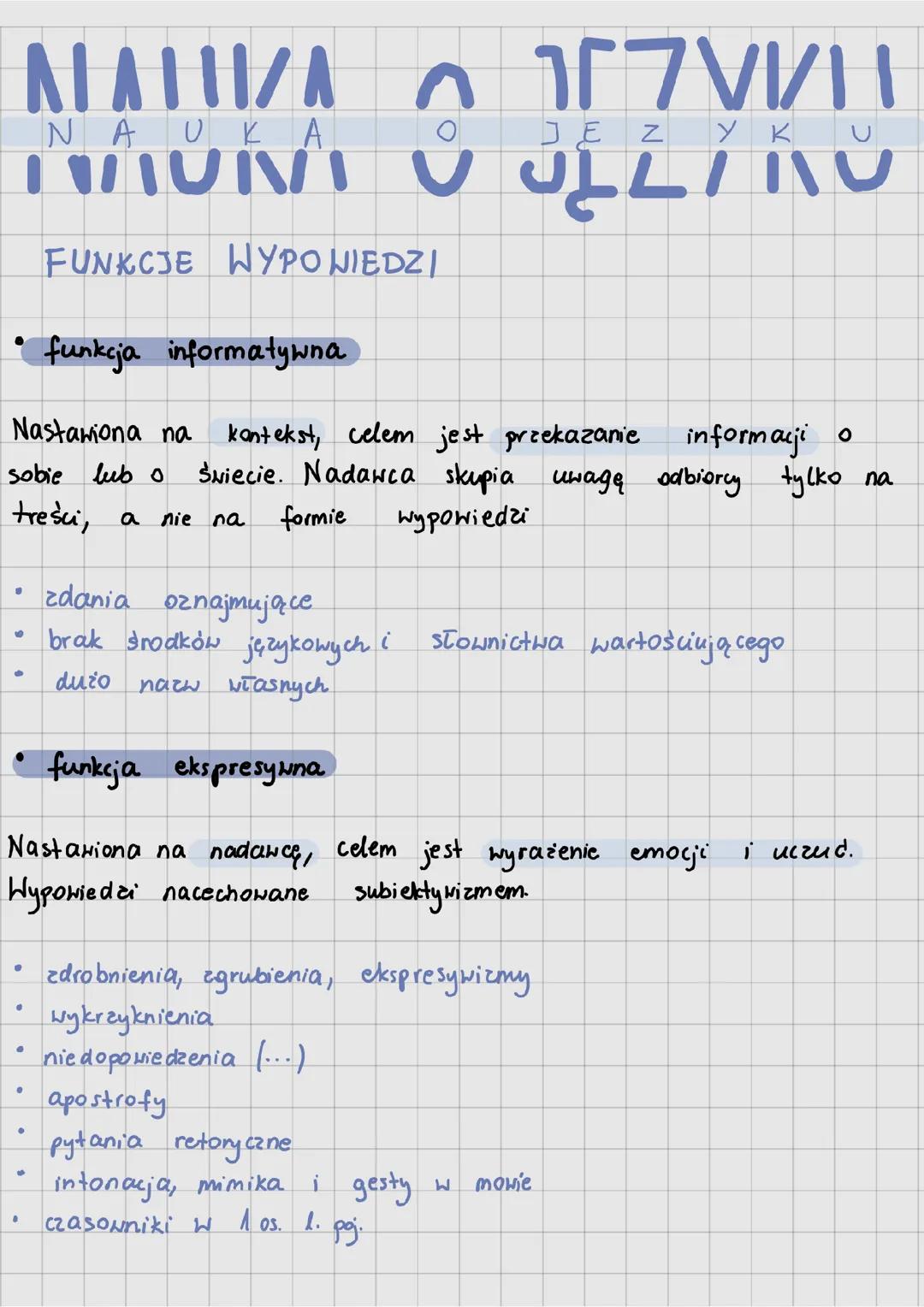 Nauka o języku - środki językowe i funkcje wypowiedzi