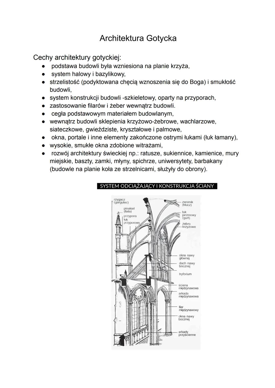 # Architektura Gotycka
Cechy architektury gotyckiej:
* podstawa budowli była wzniesiona na planie krzyża,
* system halowy i bazylikow