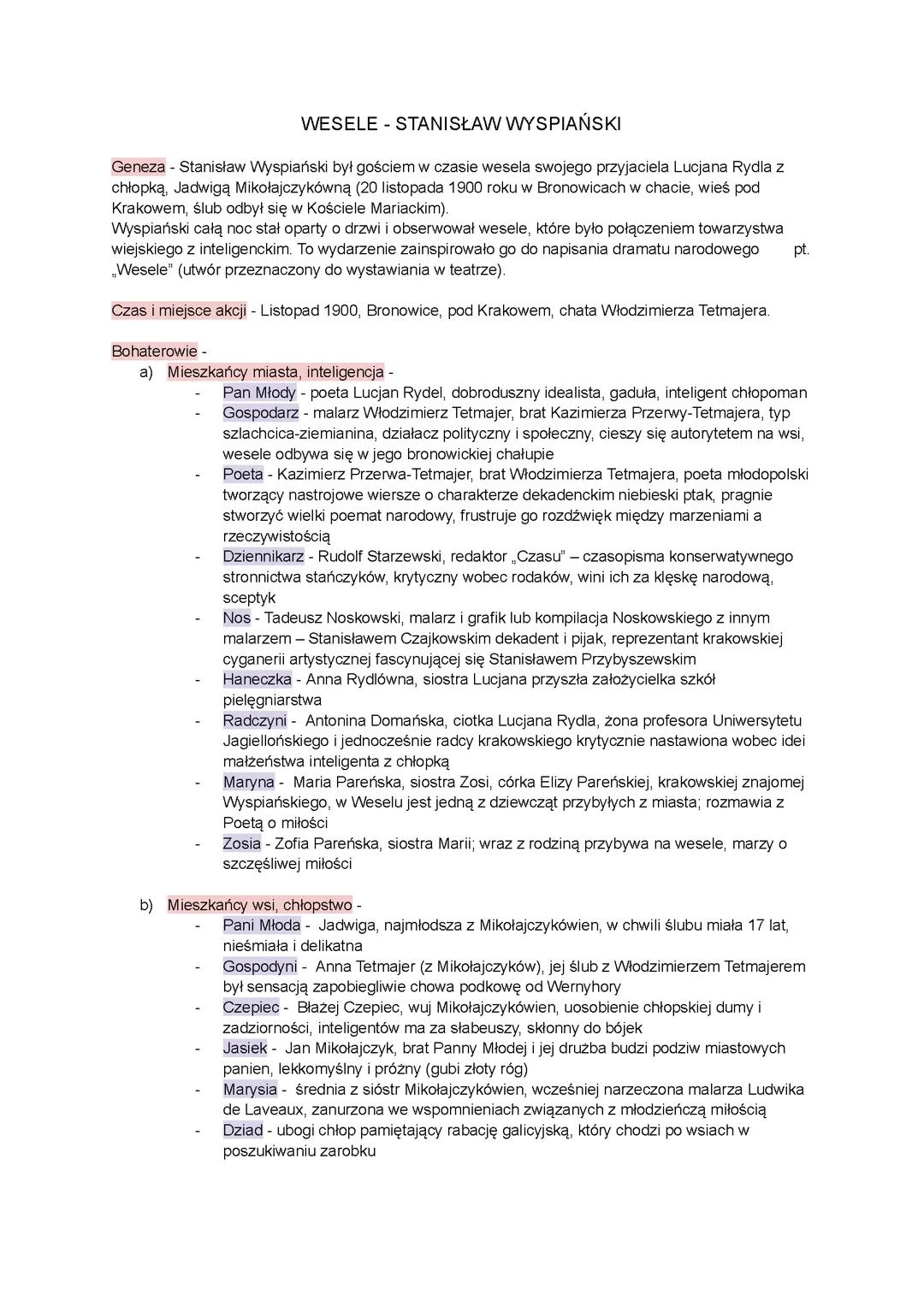 Wesele - notatka maturalna