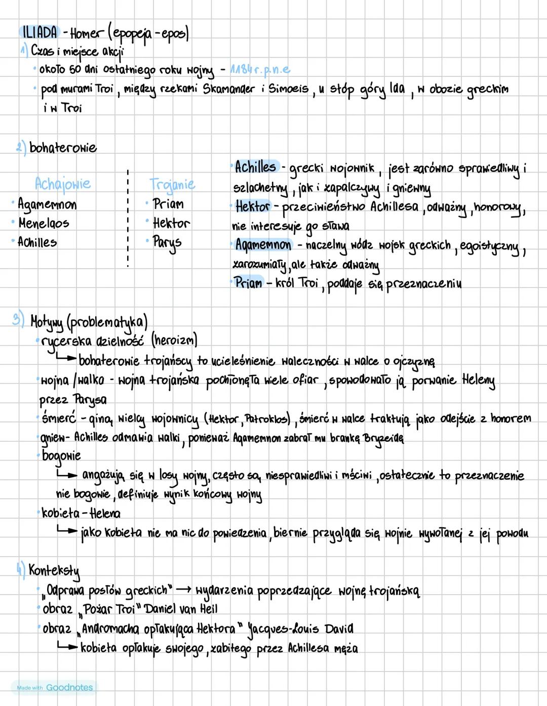 ILIADA - Homer (epopeja - epos)
Czas i miejsce akcji
•
około 50 dni ostatniego roku wojny - 1184 r. p.n.e
pod murami Troi, między rzekami Sk