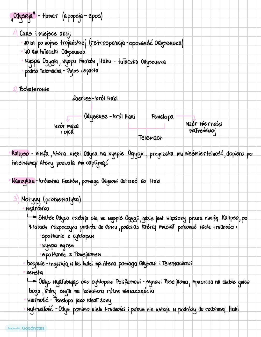 „Odyseja" - Homer (epopeja - epos)
Czas i miejsce akcji
10 lat po wojnie trojańskiej (retrospekcja - opowieść Odyseusza)
40 dni tulaczki Ody