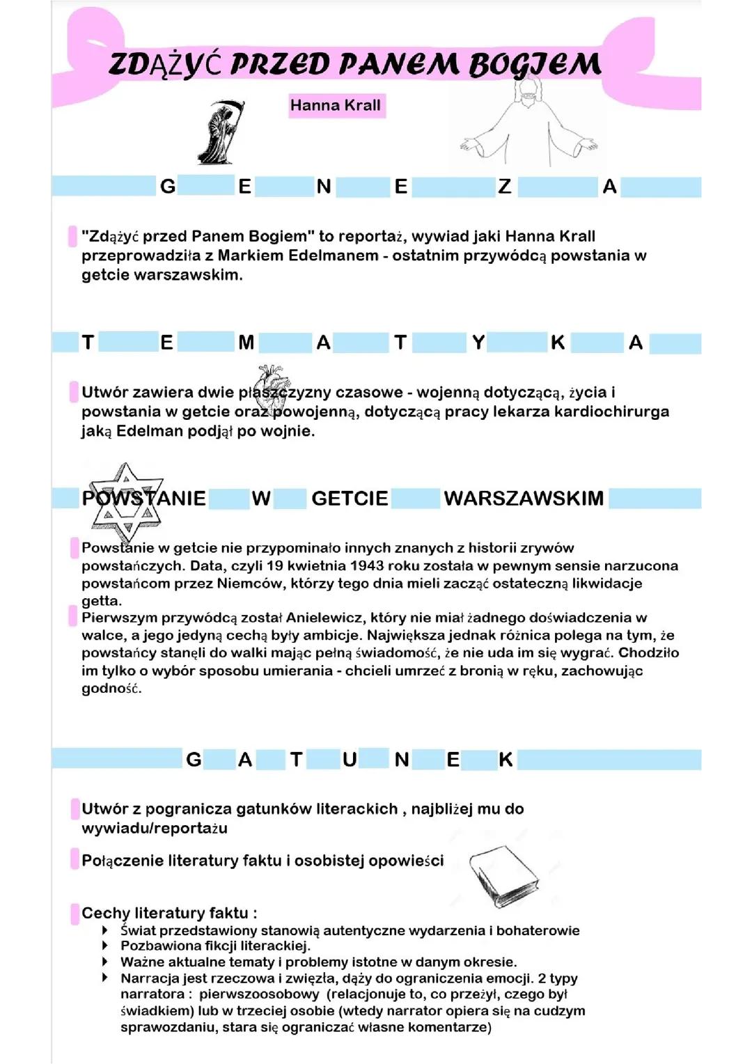 Zdążyć przed Panem Bogiem Hanna Krall Notatka , Opracowanie