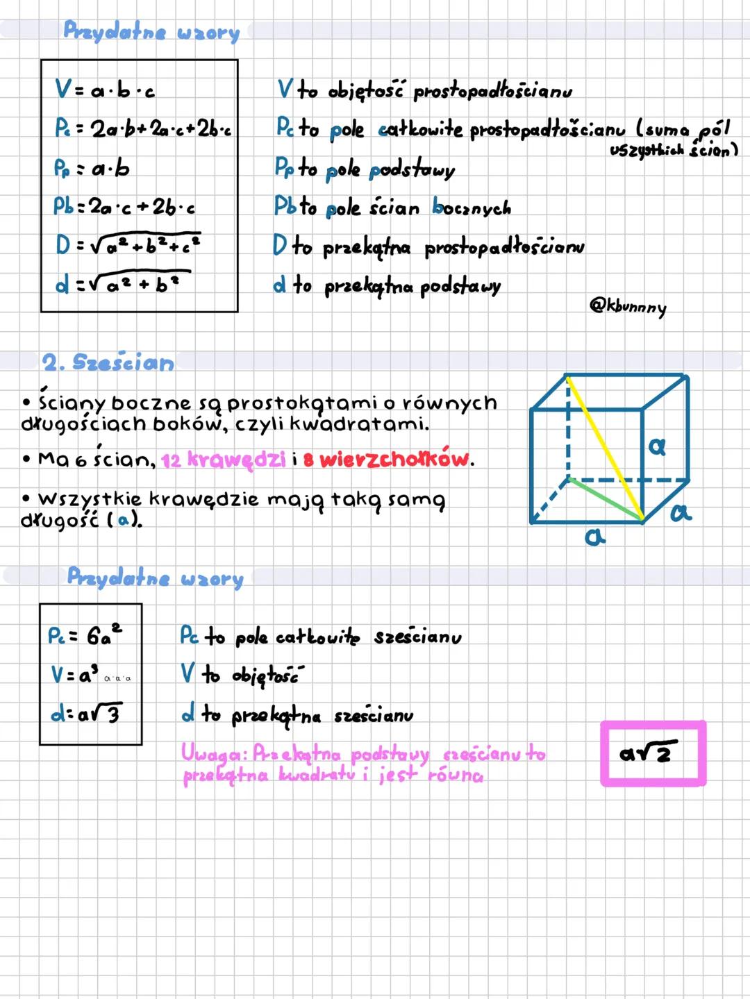 Prostopadłościan i sześćian
1.Prostopadłościan
• Wszystkie ściany są prostokątami
• Ściany są prostopadłe do podstaw
• Dwie sąsiednie ściany