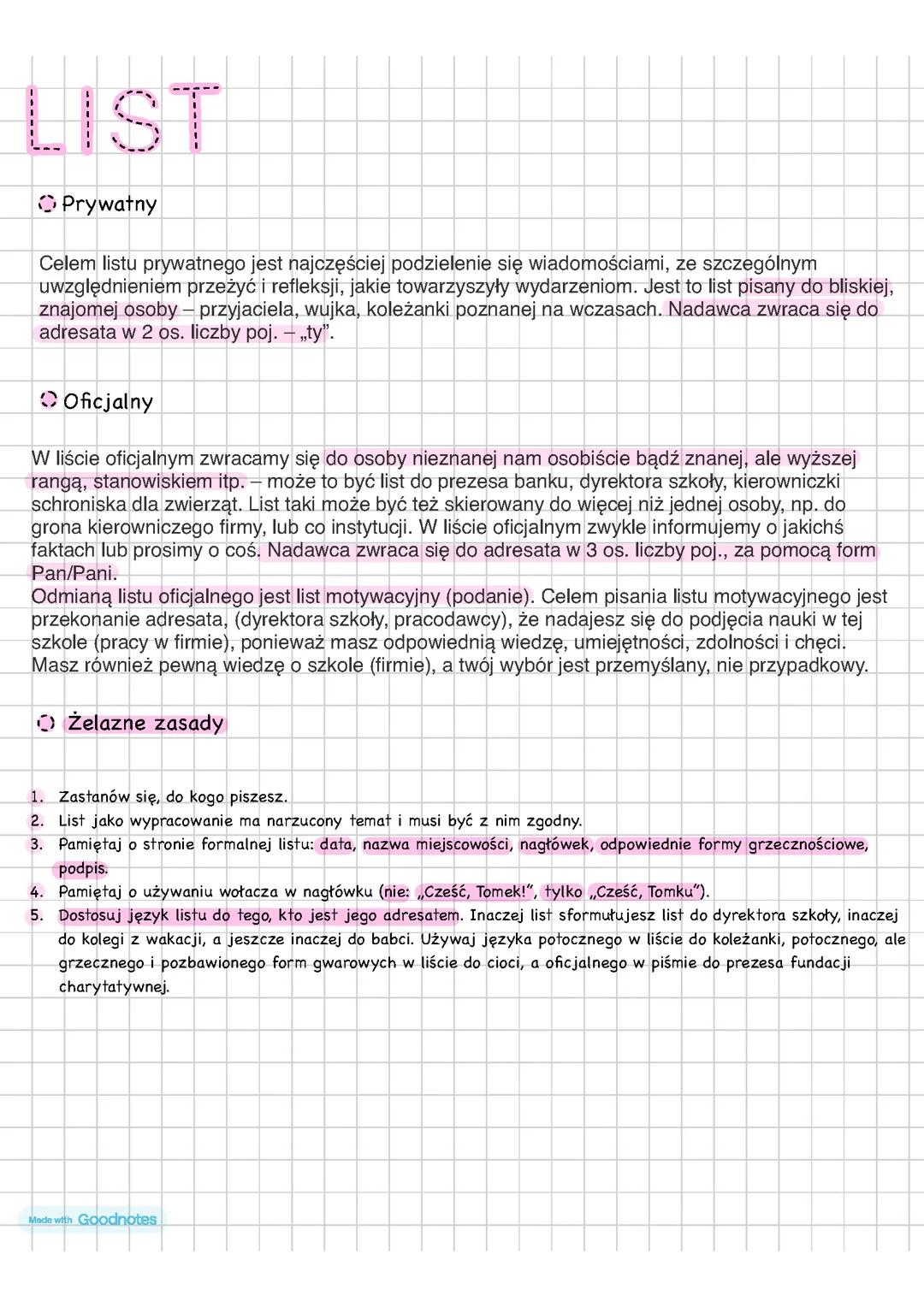 List oficjalny i prywatny