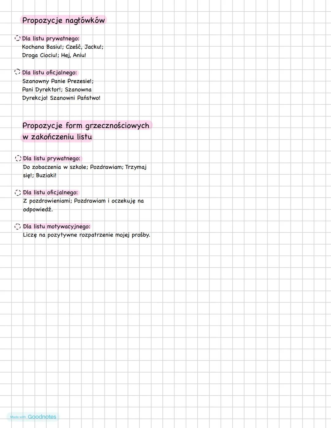 LIST
⚫ Prywatny
Celem listu prywatnego jest najczęściej podzielenie się wiadomościami, ze szczególnym
uwzględnieniem przeżyć i refleksji, ja