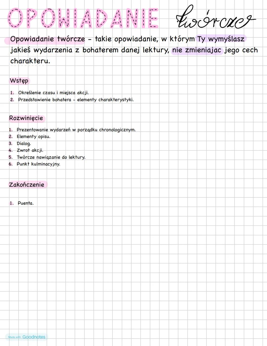 # OPOWIADANIE twórczo
Opowiadanie twórcze - takie opowiadanie, w którym Ty wymyślasz
jakieś wydarzenia z bohaterem danej lektury, nie zmien