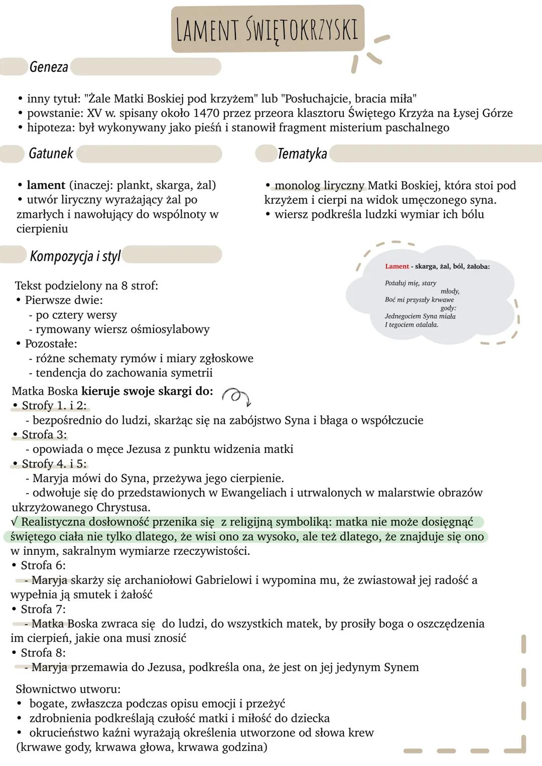 LAMENT ŚWIĘTOKRZYSKI
FRAGMENTY Geneza
LAMENT ŚWIĘTOKRZYSKI
•
inny tytuł: "Żale Matki Boskiej pod krzyżem" lub "Posłuchajcie, bracia miła"
po
