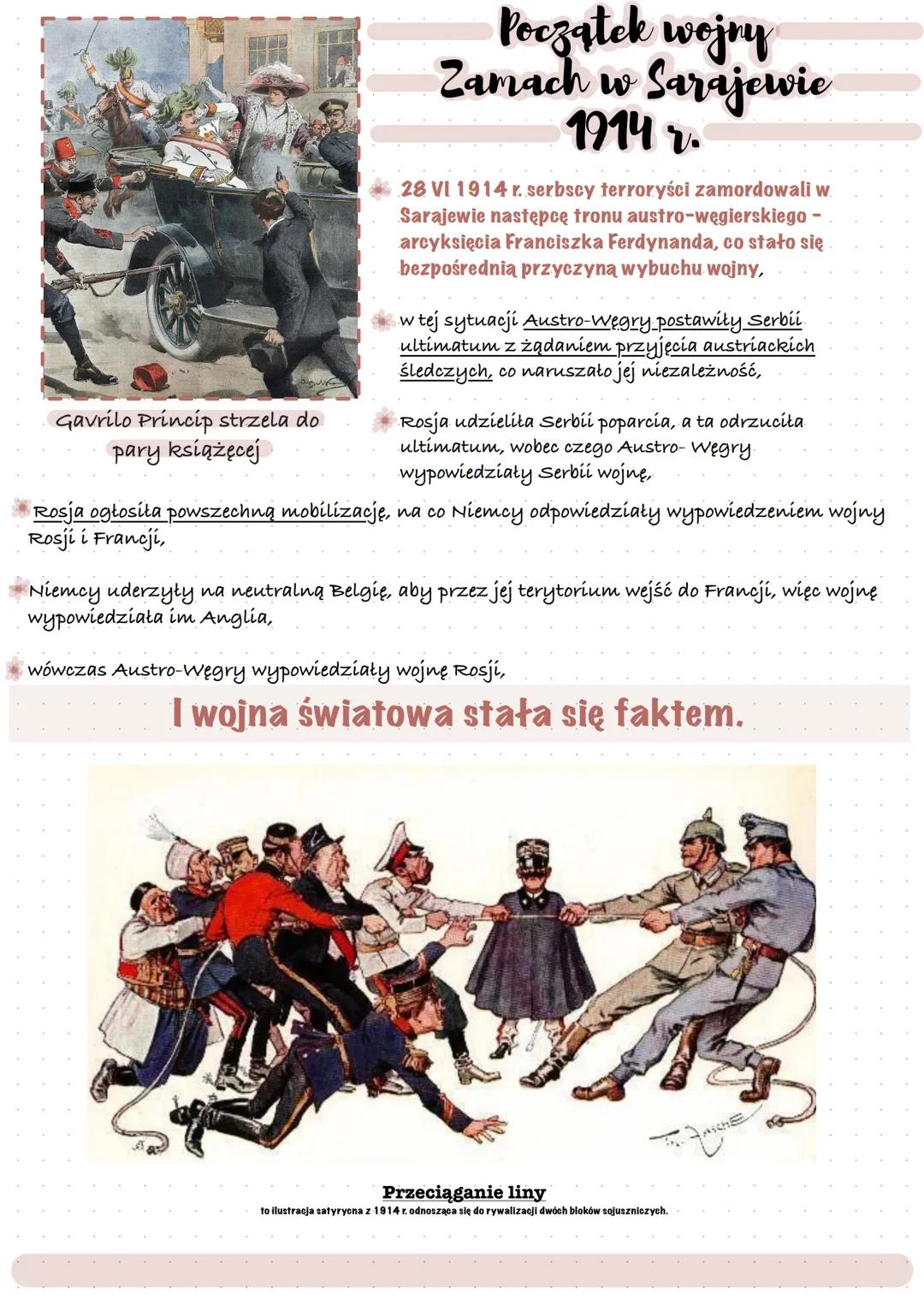 I wojna światowa
28 VI 1914
Zamach w Sarajewie
11 XI 1918
Kapitulacja Niemiec
(rozejm w Lasku Compiègne
pod Paryżem)
Konflikt na Balkarach
I