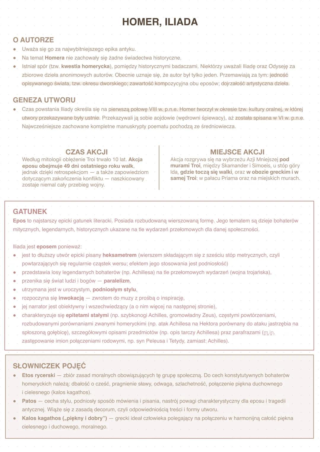 HOMER, ILIADA
O AUTORZE
Uważa się go za najwybitniejszego epika antyku.
Na temat Homera nie zachowały się żadne świadectwa historyczne.
Istn