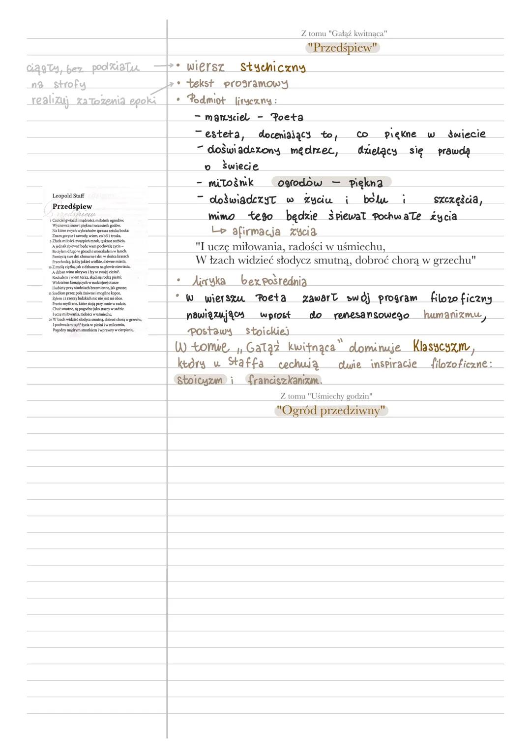 Leopold Staff
Poeta trzech pokoleń
Najmłodszy przedstawiciel liryki młodopolskiej
technika
impresjonistyczna
obrazy symboliczne /
ها
wielozn