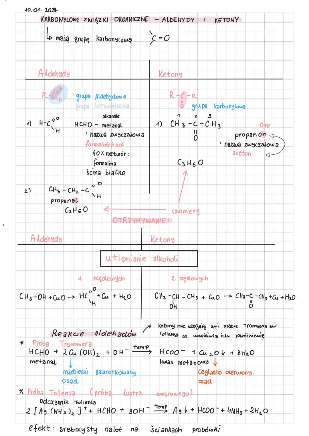 10.01.2024
KARBONYLOWE ZWIĄZKI ORGANICZNE - ALDEHY DY 1 KETONY
ما
▷ mają grupę karbonylową
$C=0$
Aldehydy
Ketony