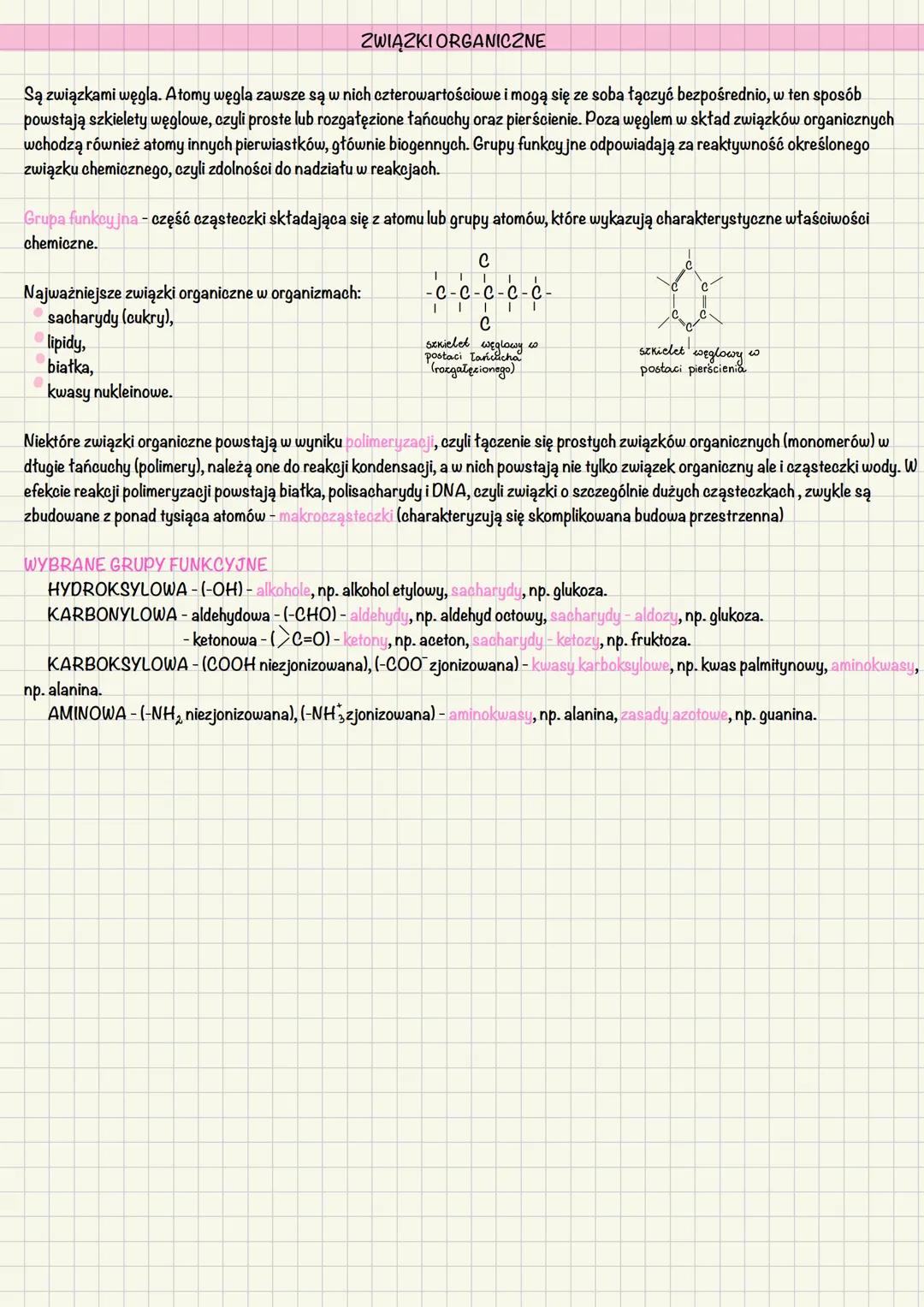 Sutad chemiczny organizmőna
Główne związki nieorganiczne: woda, sole mineralne
Związki organiczne: związki węgla, które w warunkach naturaln
