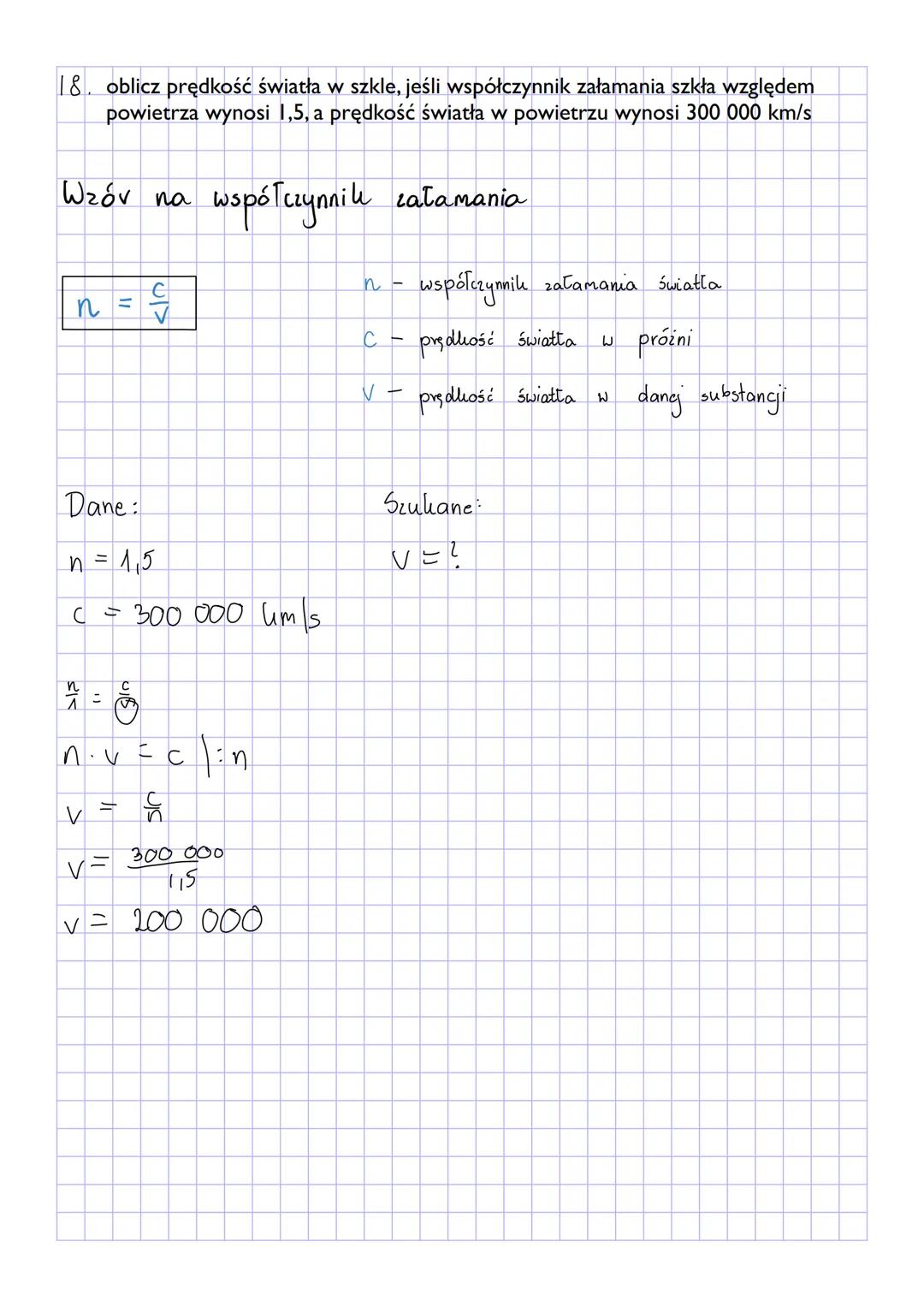 Fale i optyka
A. Człowiek słyszy fale o częstotliwości od 16 do 20000 Hz. Oblicz długość fali o częstotliwości 5000
Hz, jeżeli prędkość dźw