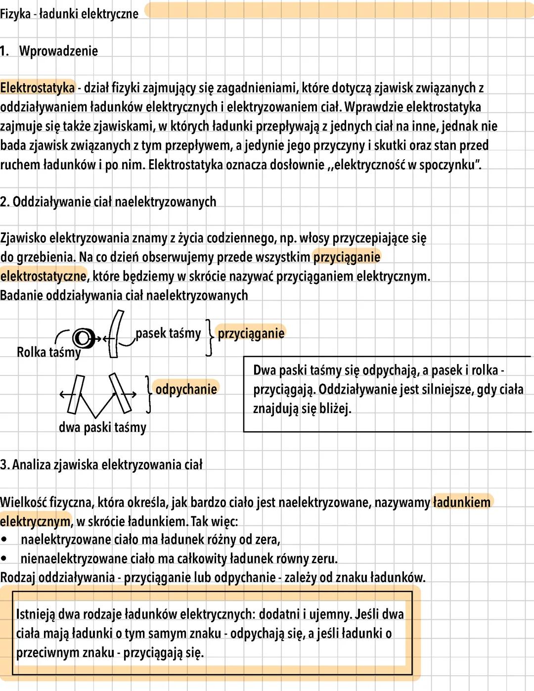 Fizyka - Elektrostatyka: Ładunki elektryczne.