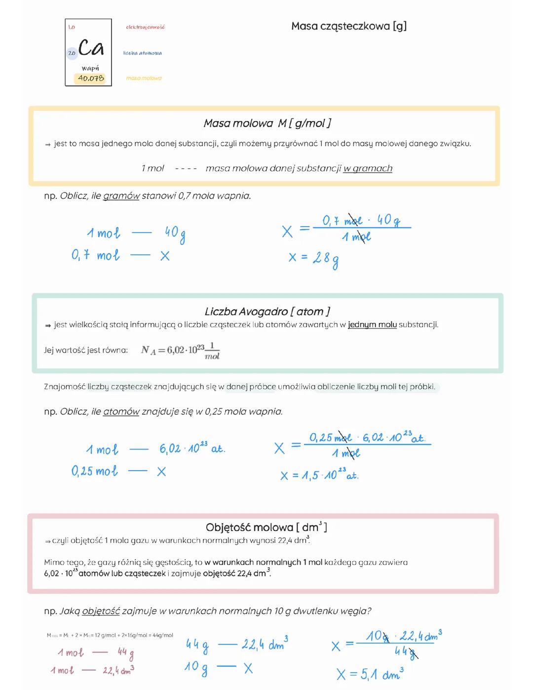 Przeliczanie - masa molowa, liczba Avogadro, objętość molowa