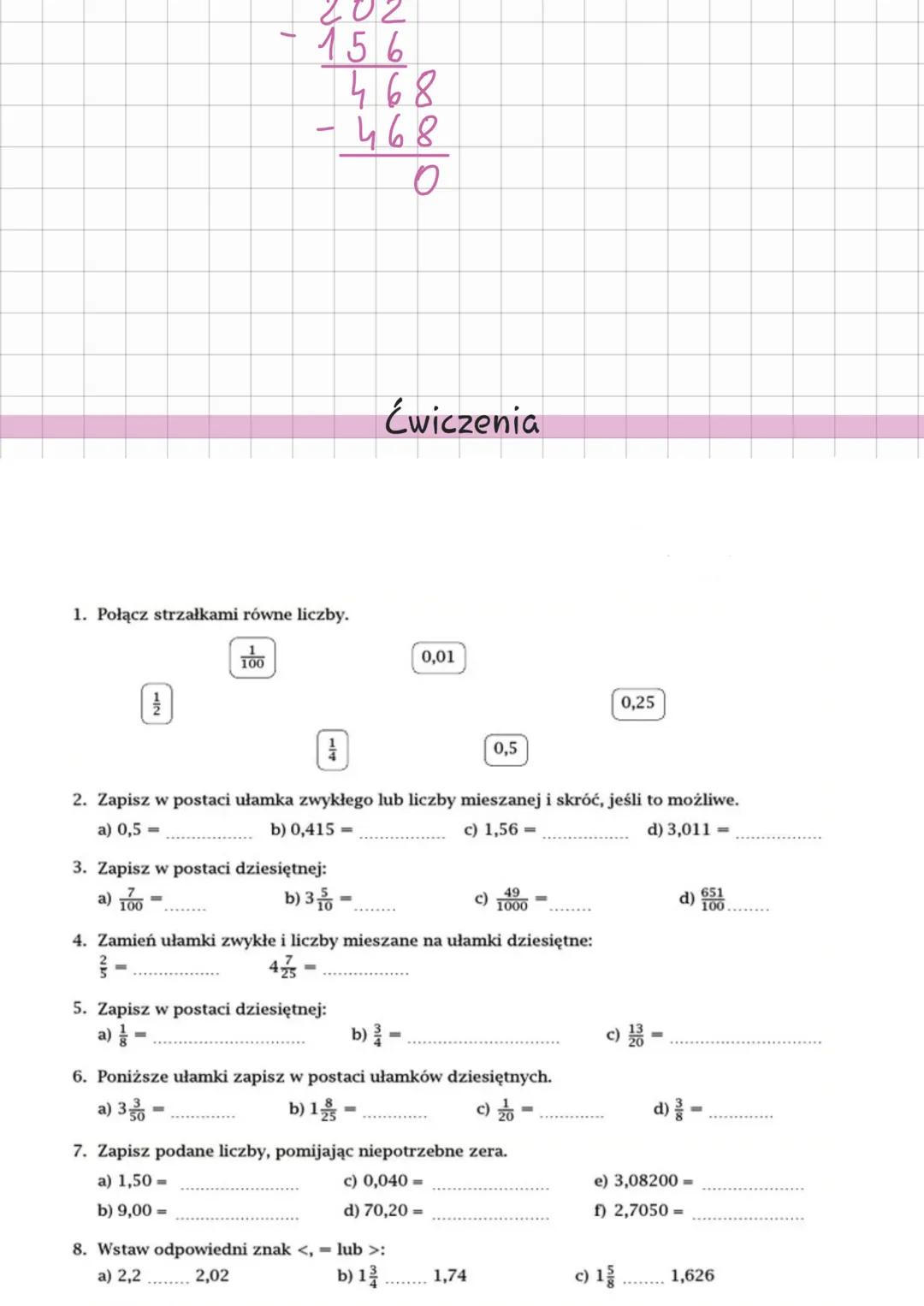 # Ulamki Dziesiętne
Co to są ułamki dziesiętne?
Jest to zapis liczby rzeczywistej w postaci ułamka, którego
mianownik jest potęgą o wykład