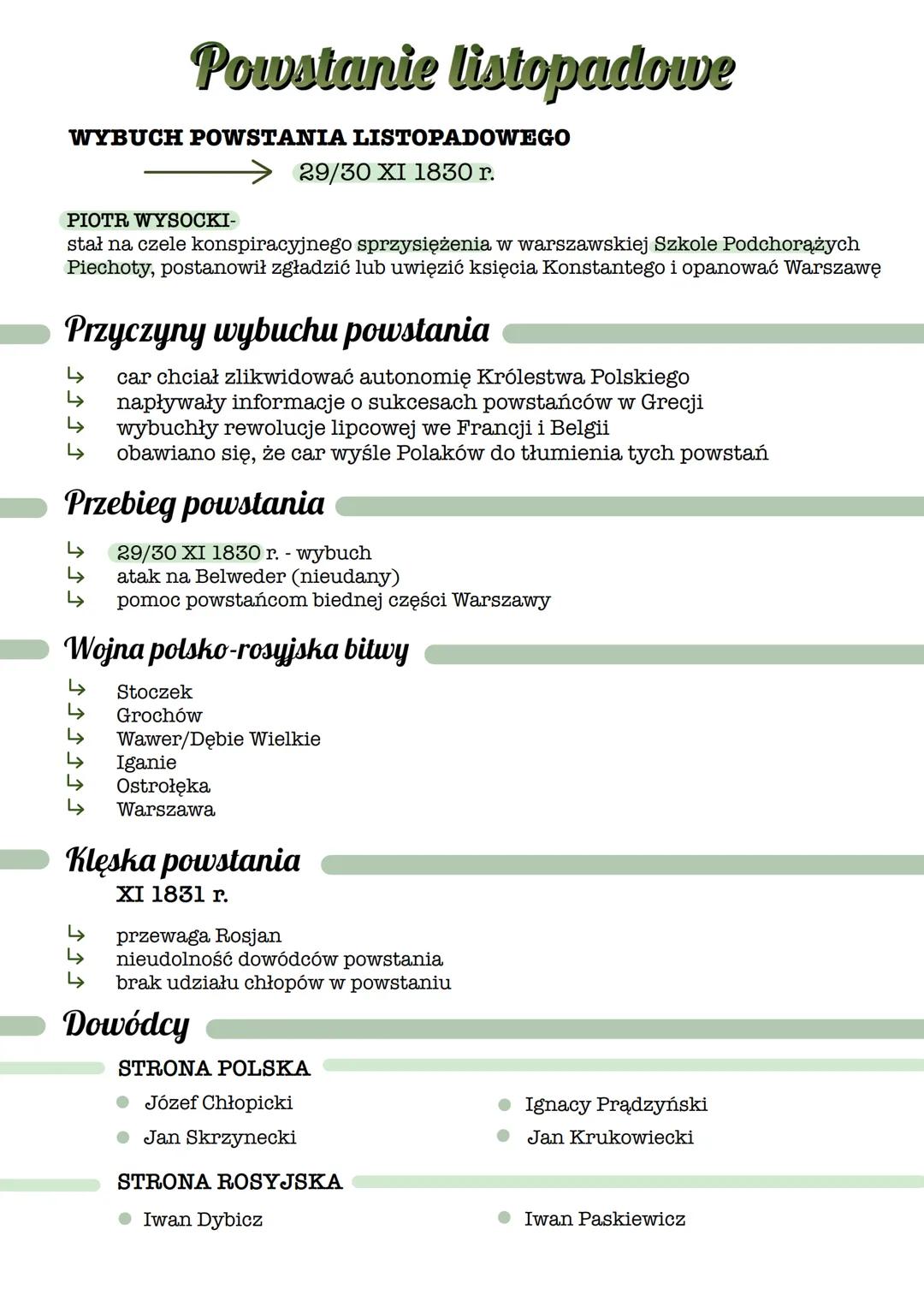 # Powstanie listopadowe
WYBUCH POWSTANIA LISTOPADOWEGO
--> 29/30 XI 1830 r.
PIOTR WYSOCKI-
stał na czele konspiracyjnego sprzysiężenia w