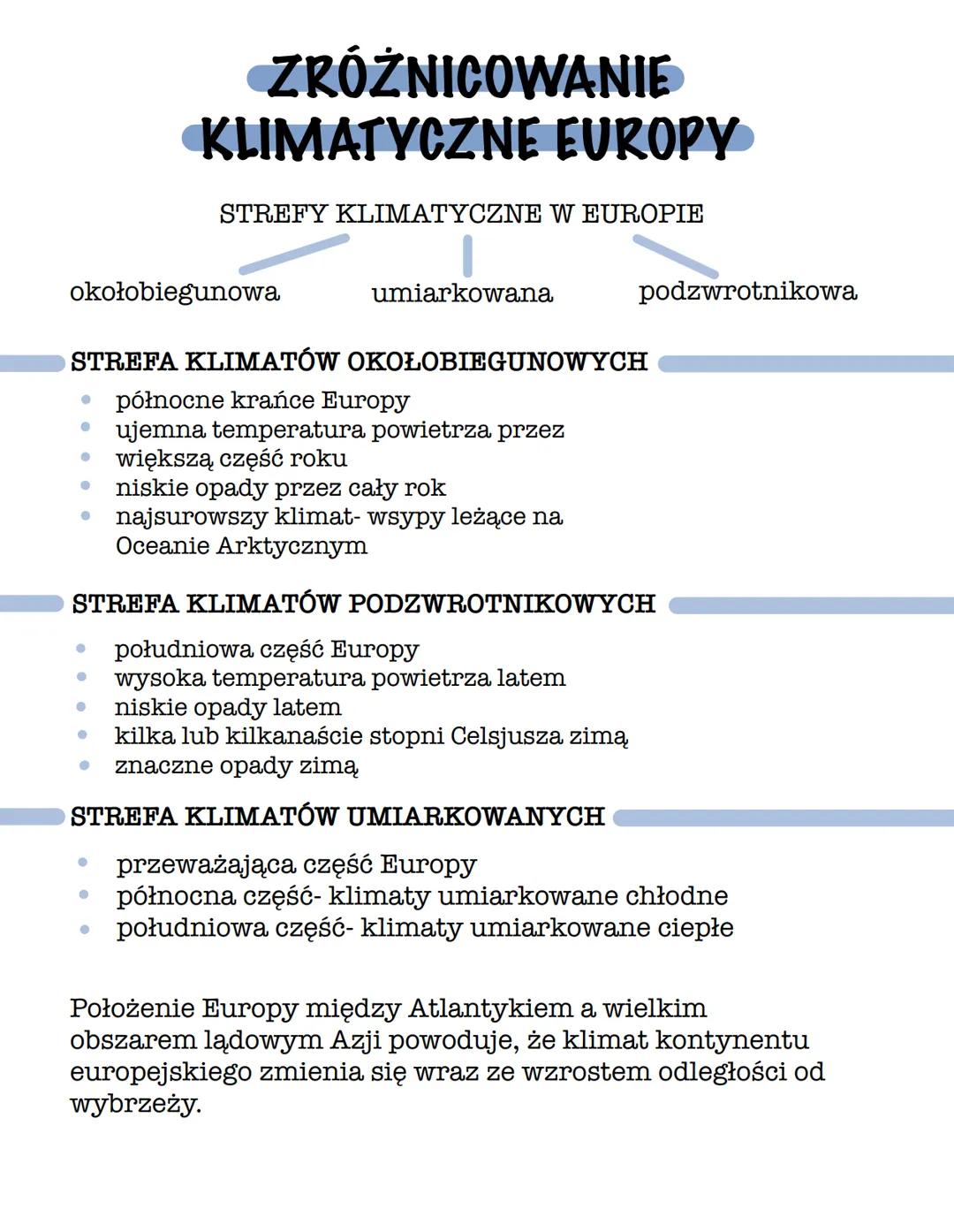 ZRÓŻNICOWANIE
KLIMATYCZNE EUROPY
STREFY KLIMATYCZNE W EUROPIE
okołobiegunowa
umiarkowana
podzwrotnikowa
STREFA KLIMATÓW OKOŁOBIEGUNOWYCH
• p