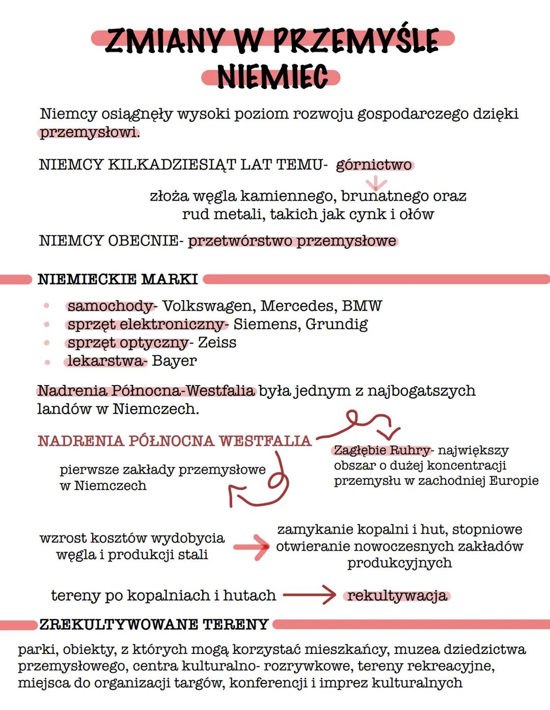ZMIANY W PRZEMYŚLE
NIEMIEC
Niemcy osiągnęły wysoki poziom rozwoju gospodarczego dzięki
przemysłowi.
NIEMCY KILKADZIESIĄT LAT TEMU- górnictwo