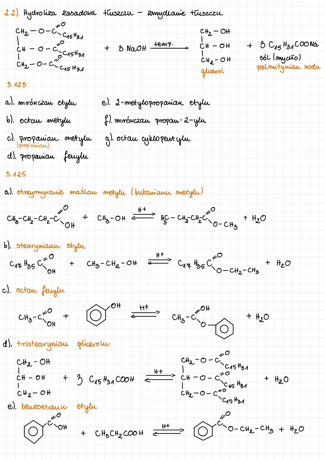 - sp2
Estry i tłuszcze
R-1=0
0-R2
1). Откуптунаніс
kwas
(Karboksylomy)
+ alkohol
H+
temp
nitrogliceryna - nie jest estrem
CH2-O-NO2