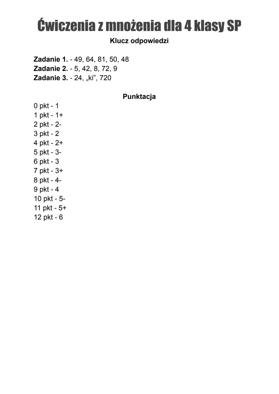 # Ćwiczenia z mnożenia dla 4 klasy SP
1. Oblicz.
7.7 = __ 8.8= __ 9.9= __ 10.5 = __ 6.8= __
2. Uzupełnij tabelę.
|   | 6 | 7 | 8 |
|---|