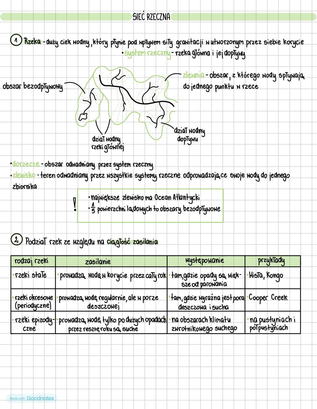 SIEĆ RZECZNA
① Rzeka - duży ciek wodny, który płynie pod wpływem siły grawitacji wutworzonym przez siebie korycie
- system rzeczny - rzeka g