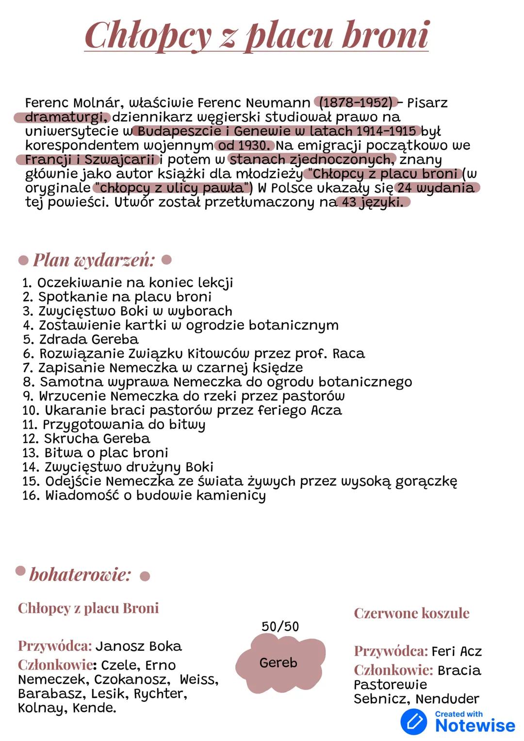 # Chłopcy z placu broni
Ferenc Molnár, właściwie Ferenc Neumann (1878-1952) - Pisarz
dramaturgi, dziennikarz węgierski studiował prawo na
u