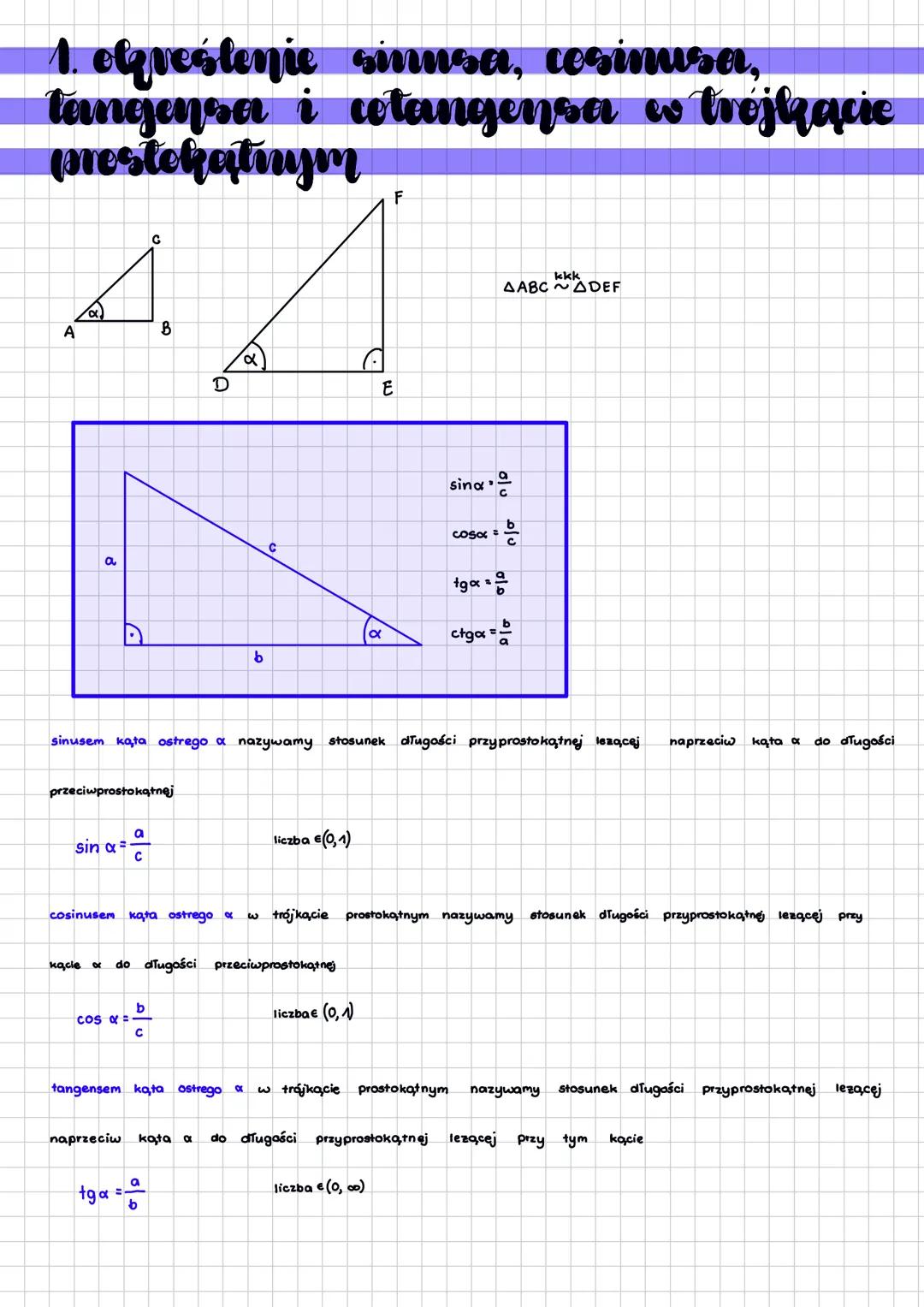 # 1. oqreślenie sinusa, cosinusa,
tangensa i cotangensa w trójkącie
mestokątnym
A
B
A
D
E
F
sina
tg
$
\alpha$
ctga
b
AABCDEF
si