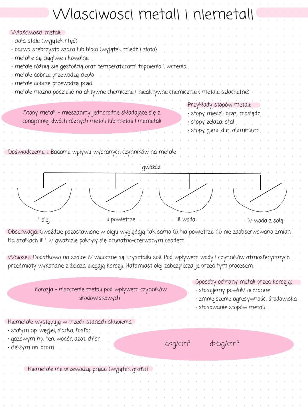 Wlasciwosci metali i niemetali
Właściwości metali:
• ciała state (wyjątek rtęć)
• barwa srebrzysto szara lub biała (wyjątek miedź i złoto)
: