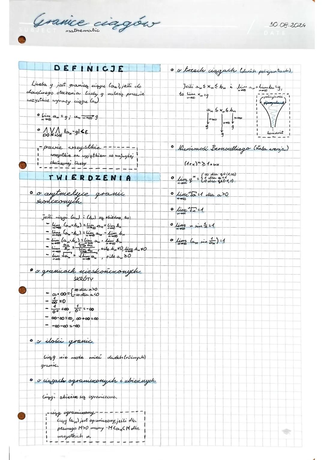 Granice ciągów
SUBJECT
mathematic
30.08.2024
DATE
DEFINICJE
Liczba g jest granicą ciągu (an), jeśli do
dowolnego otoczenia liczby o nalecą p