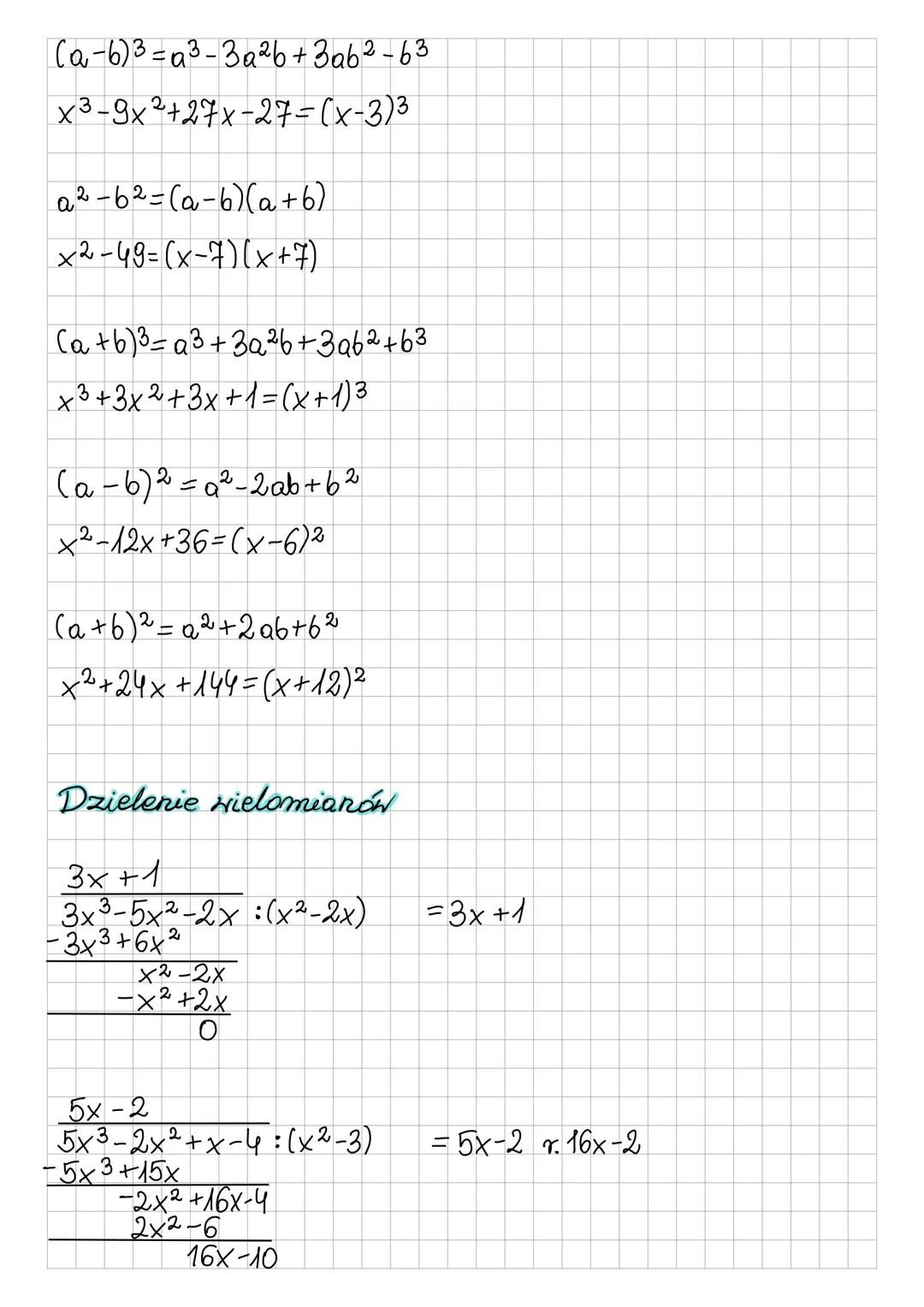 Wielomiany
y=-x2-2x-3x+3x2-6+x3
y= ׳+2×2 -5x-6
n=3
Stopień wielomianu
| a3 = 1, a2 = 2, a1 =-5, a0=-6
y=-7+5x2-5x+x4-x3
y=x4-x3+5x2-5x-7
po