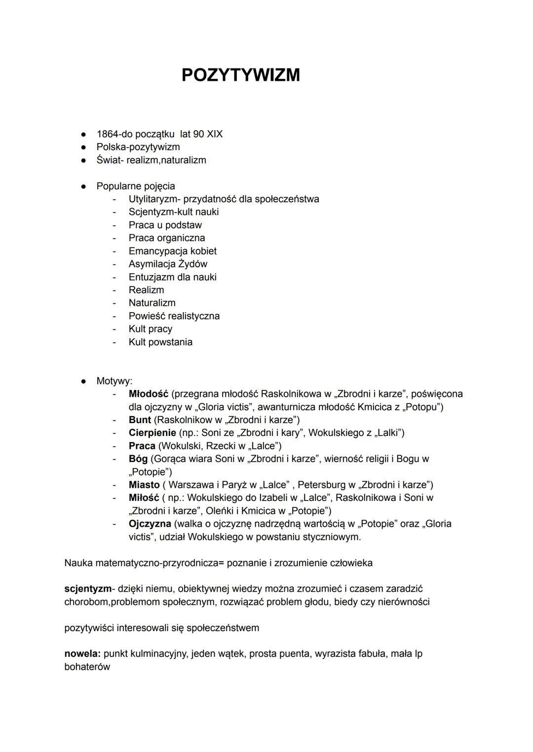 POZYTYWIZM
1864-do początku lat 90 XIX
Polska-pozytywizm
• Świat-realizm, naturalizm
Popularne pojęcia
Utylitaryzm- przydatność dla społecze