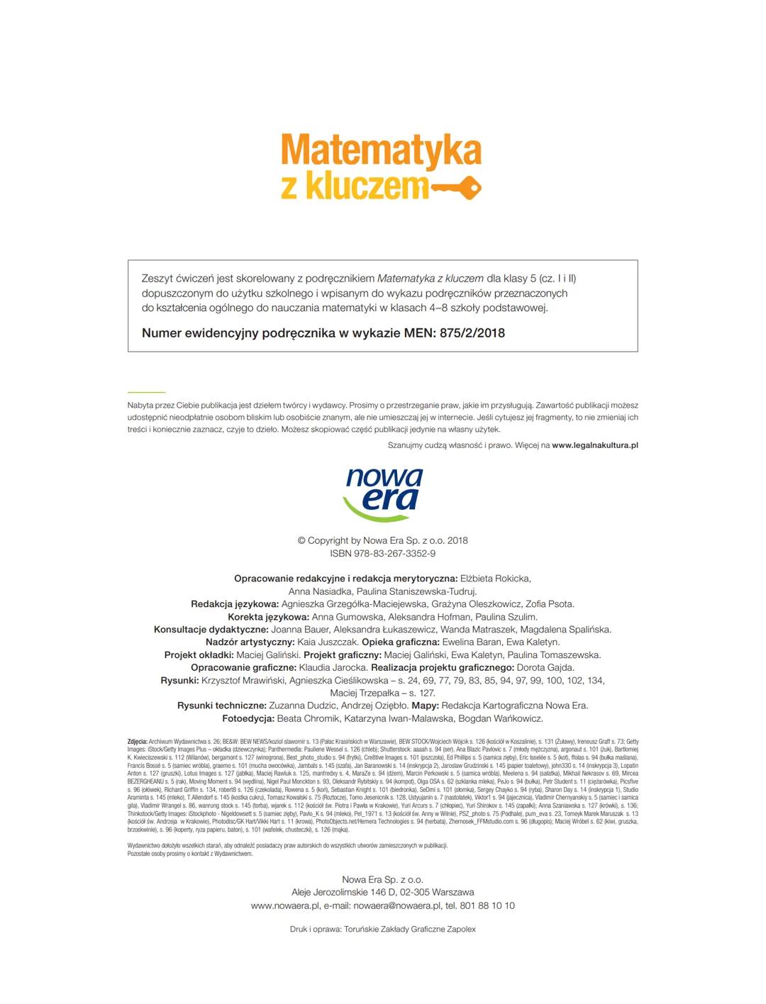 PROGRAMOWA
NOWA PODSTAWA
-5
0,05
2
5
Matematyka
z kluczem→→
Zeszyt
ćwiczeń
DO MATEMATYKI
DLA KLASY PIĄTEJ SZKOŁY PODSTAWOWEJ
নাक
2
4
P = a+b