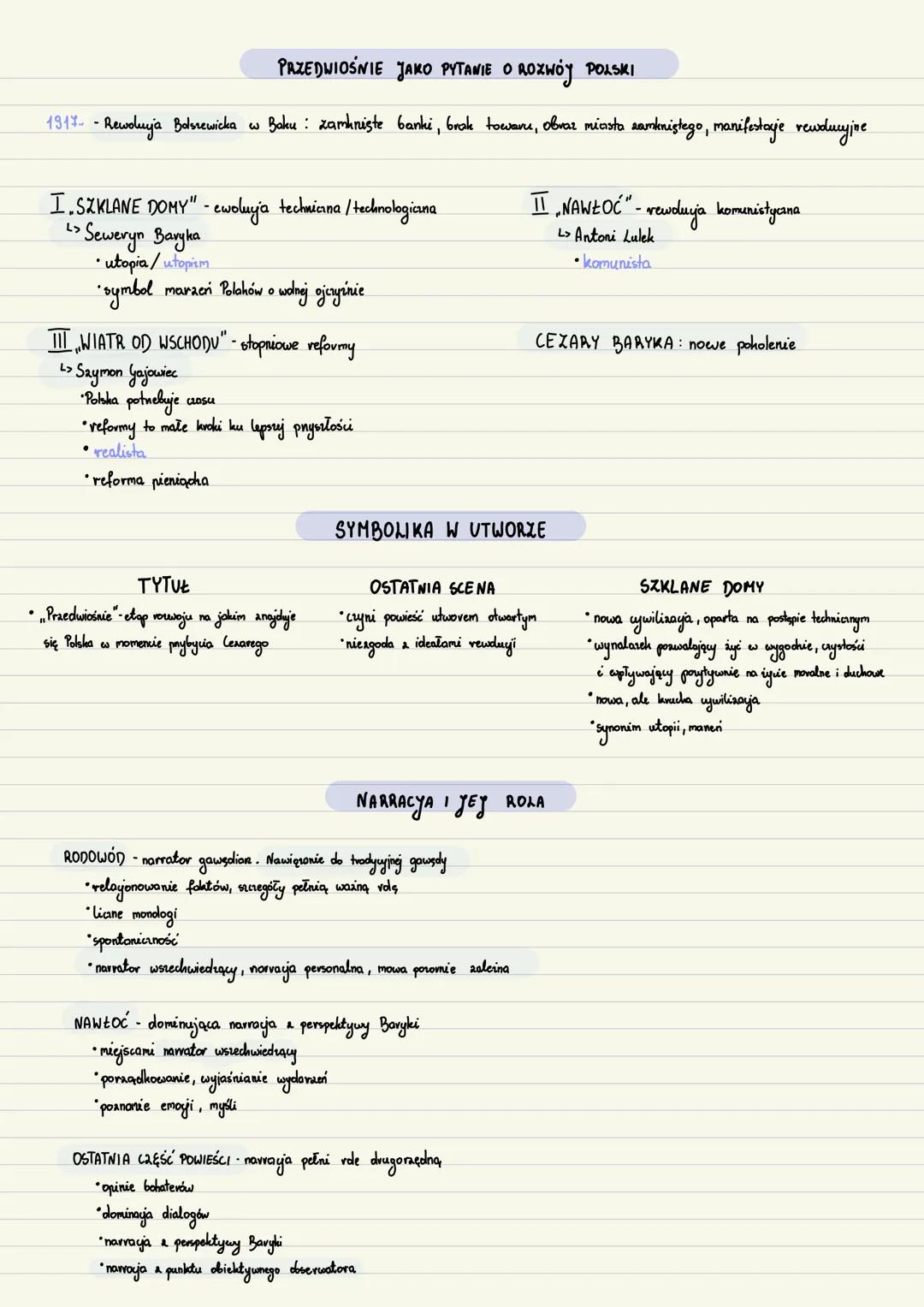 # PRZEDWIOŚNIE
Stefan Zeromski
CZAS I MIEJSCE
I „Szklane Domy"-cras powieściowy wyznaczają wydarzenia historycine.
1. 914r. wybuch I woj