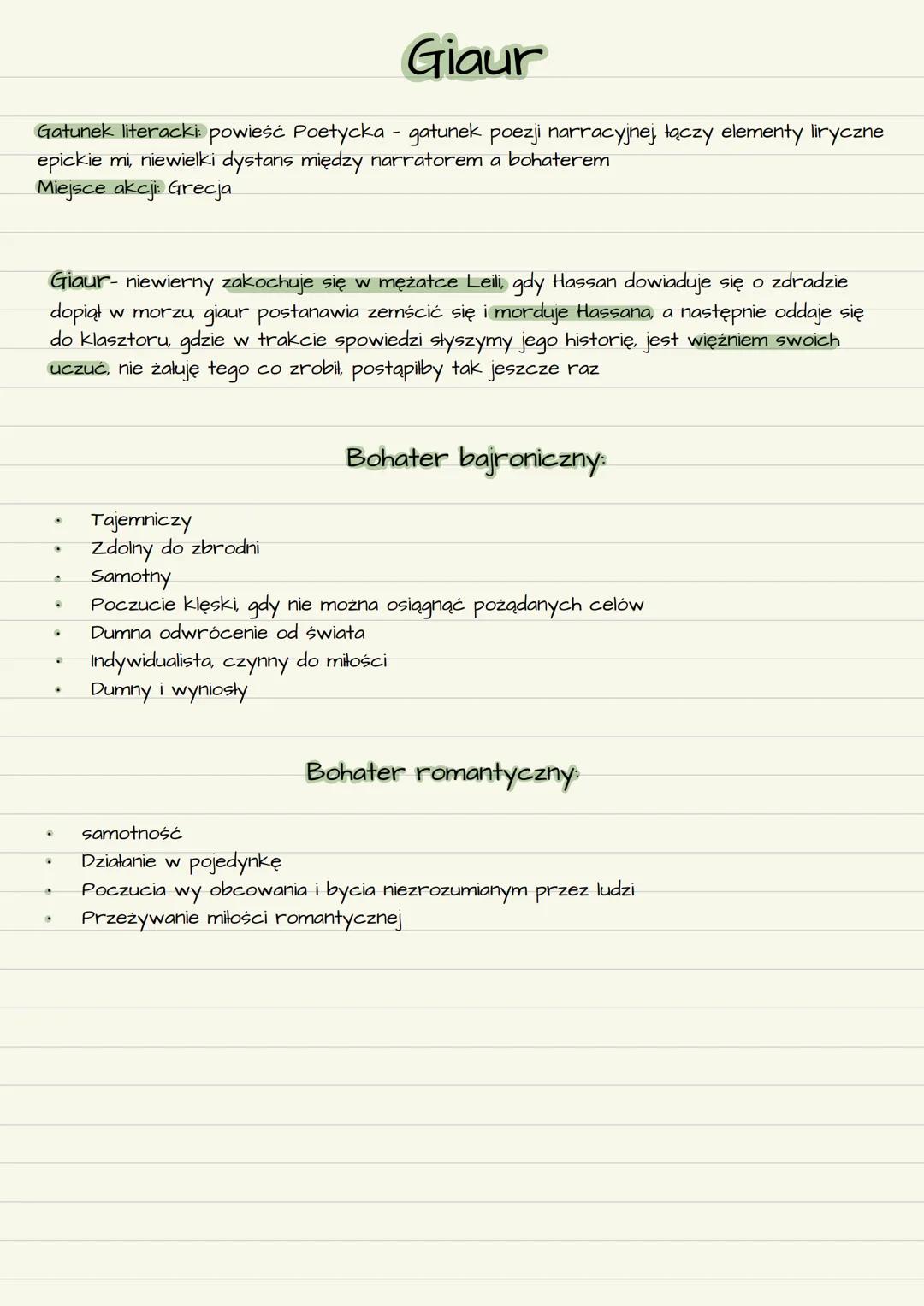 # Giaur
* Gatunek literacki powieść Poetycka gatunek poezji narracyjnej łączy elementy liryczne
* epickie mi, niewielki dystans między