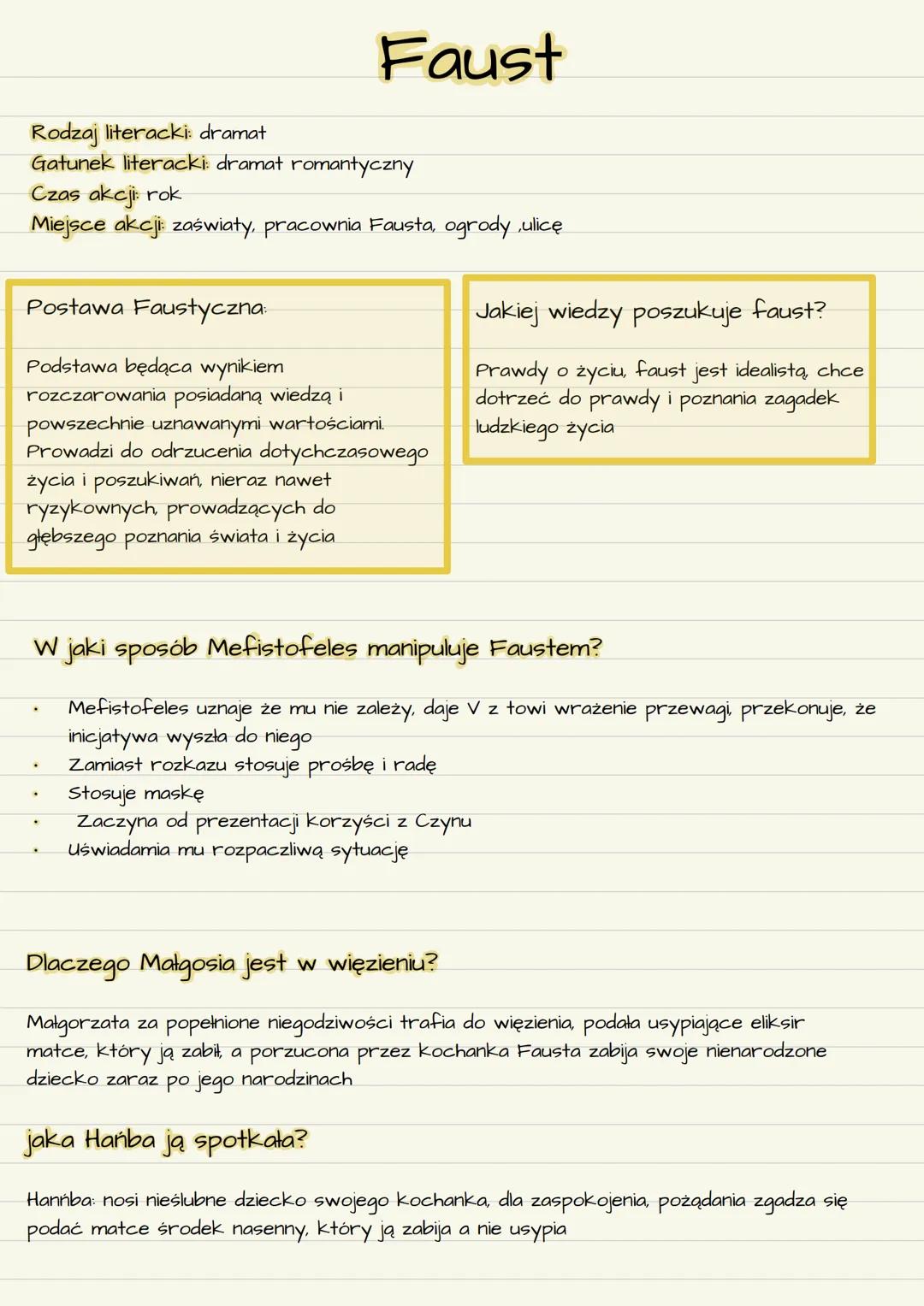Faust
Rodzaj literacki: dramat
Gatunek literacki: dramat romantyczny
Czas akcji: rok
Miejsce akcji zaświaty, pracownia Fausta, ogrody, ulicę