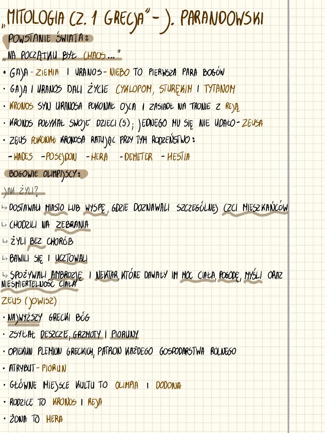 „MITOLOGIA (2.1 GRECJA" - ). PARANDOWSKI
•
.
POWSTANIE ŚWIATA:
NA POCZATKU BYŁ CHAOS..."
GAJA-ZIEMIA I URANOS - NIEBO TO PIERWSZA PARA BOGÓW