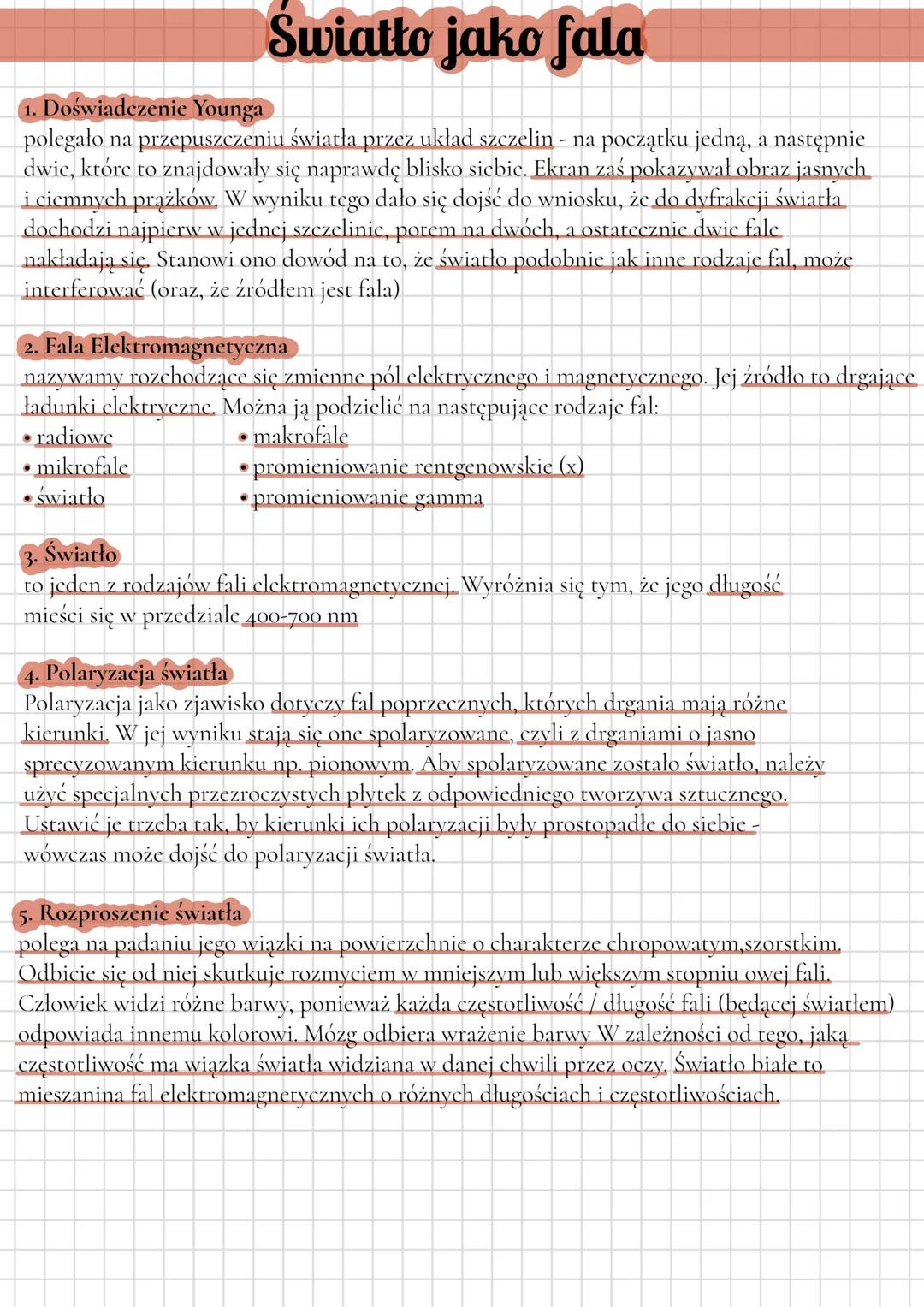 Światło jako fala
1. Doświadczenie Younga
polegało na przepuszczeniu światła przez układ szczelin - na początku jedną, a następnie
dwie, któ