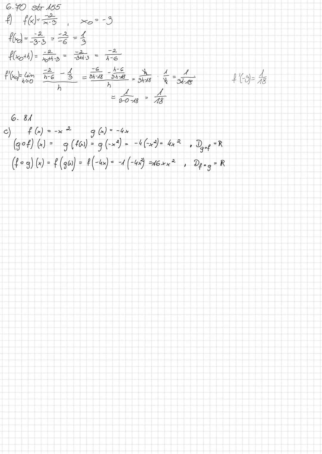 # Analiza
Matematyczna
Wory
pochoocha w punkcie $f(x_0)$. Lin $\frac{f(x_0+h)-f(x_0)}{h}$
pochodna jako funkcjice
h0
1) $(ax+b)' = a$
6) $(k