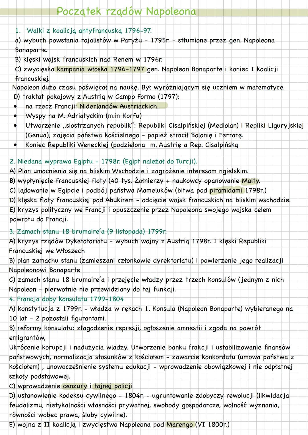 # Początek rządów Napoleona
1. Walki z koalicją antyfrancuską 1796-97.
a) wybuch powstania rojalistów w Paryżu 1795r. stłumione przez gen.