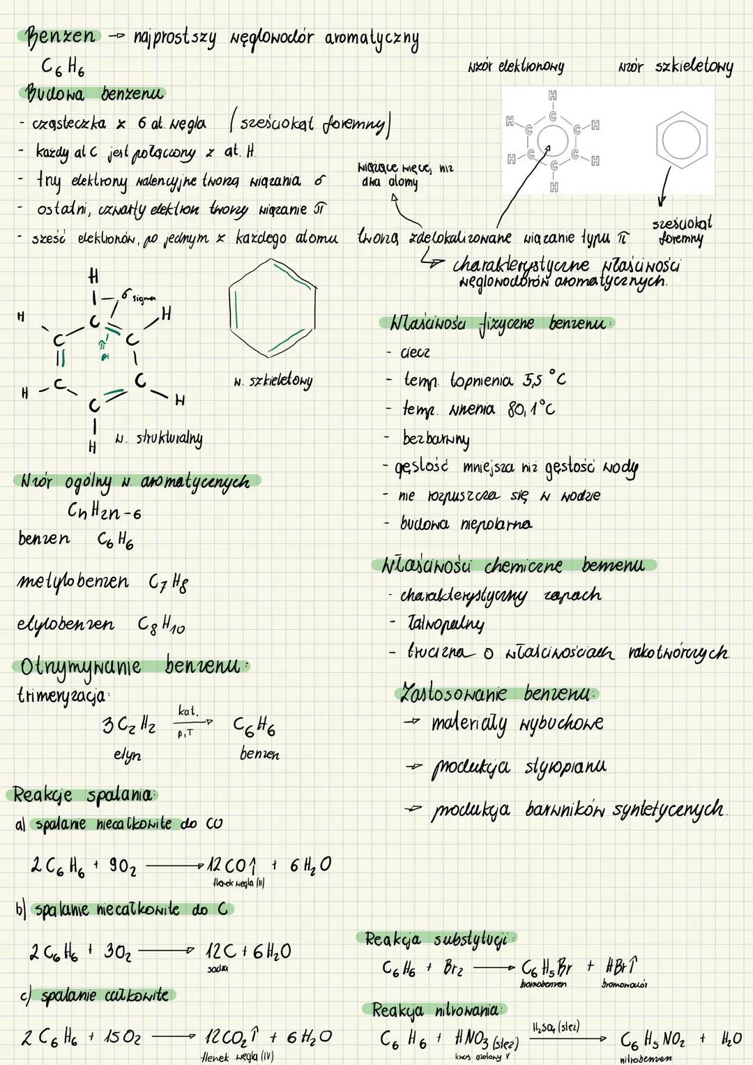 # Benzen najprostszy węglowodór aromatyczny
$C_6H_6$
## Budowa benzenu
- cząsteczka x 6 at węgla (sześciokat foremny)
- kazdy al c jest