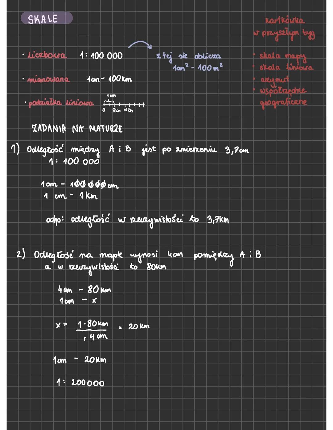 Azymut, rozciągłość geograficzna, skala