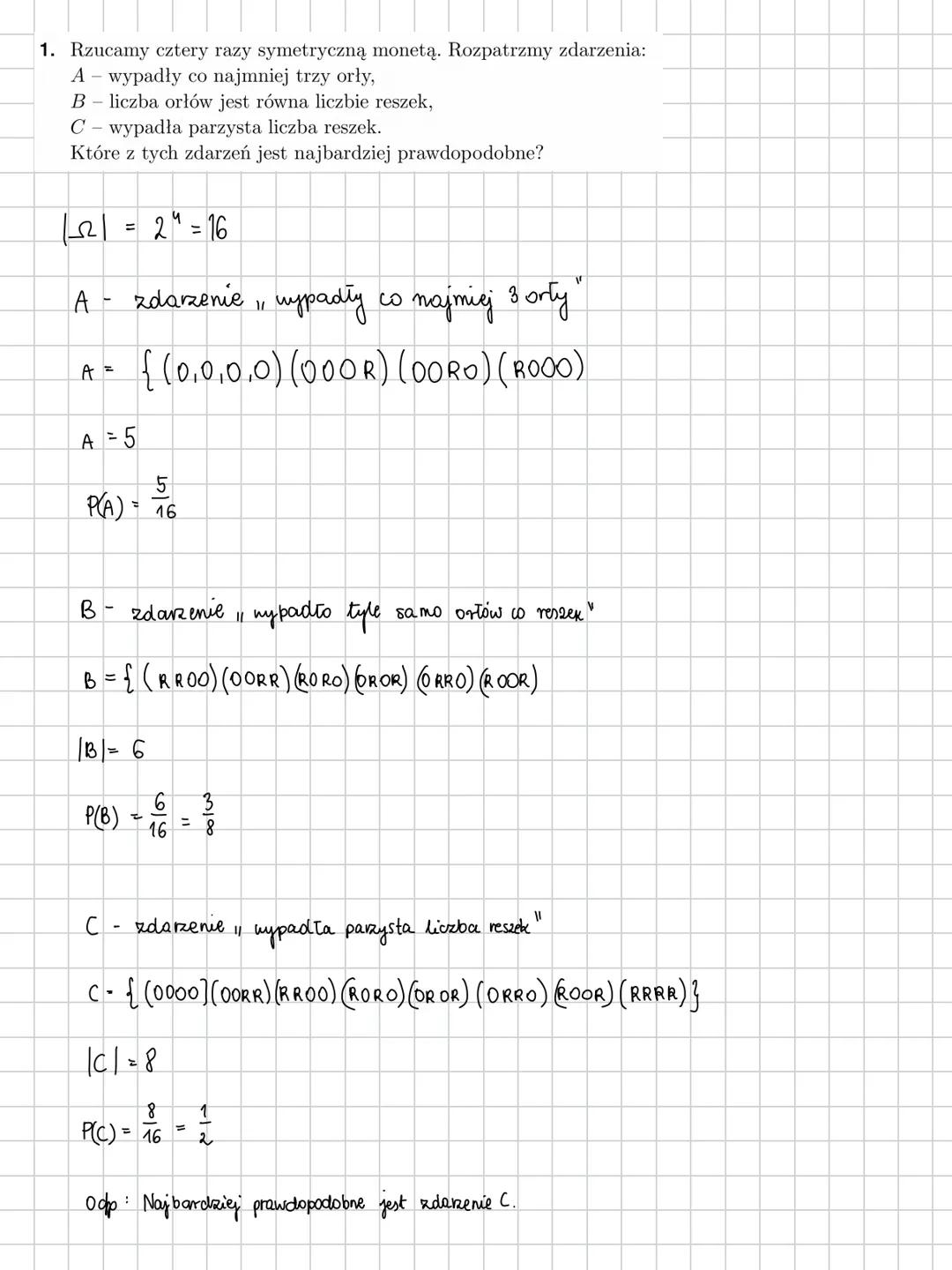 5
1.7. Prawdopodobieństwo klasyczne
Ćwiczenie 1/32
Rzucamy dwukrotnie symetryczną kostką. Oblicz prawdopodobieństwo otrzy-
mania:
a) sumy oc