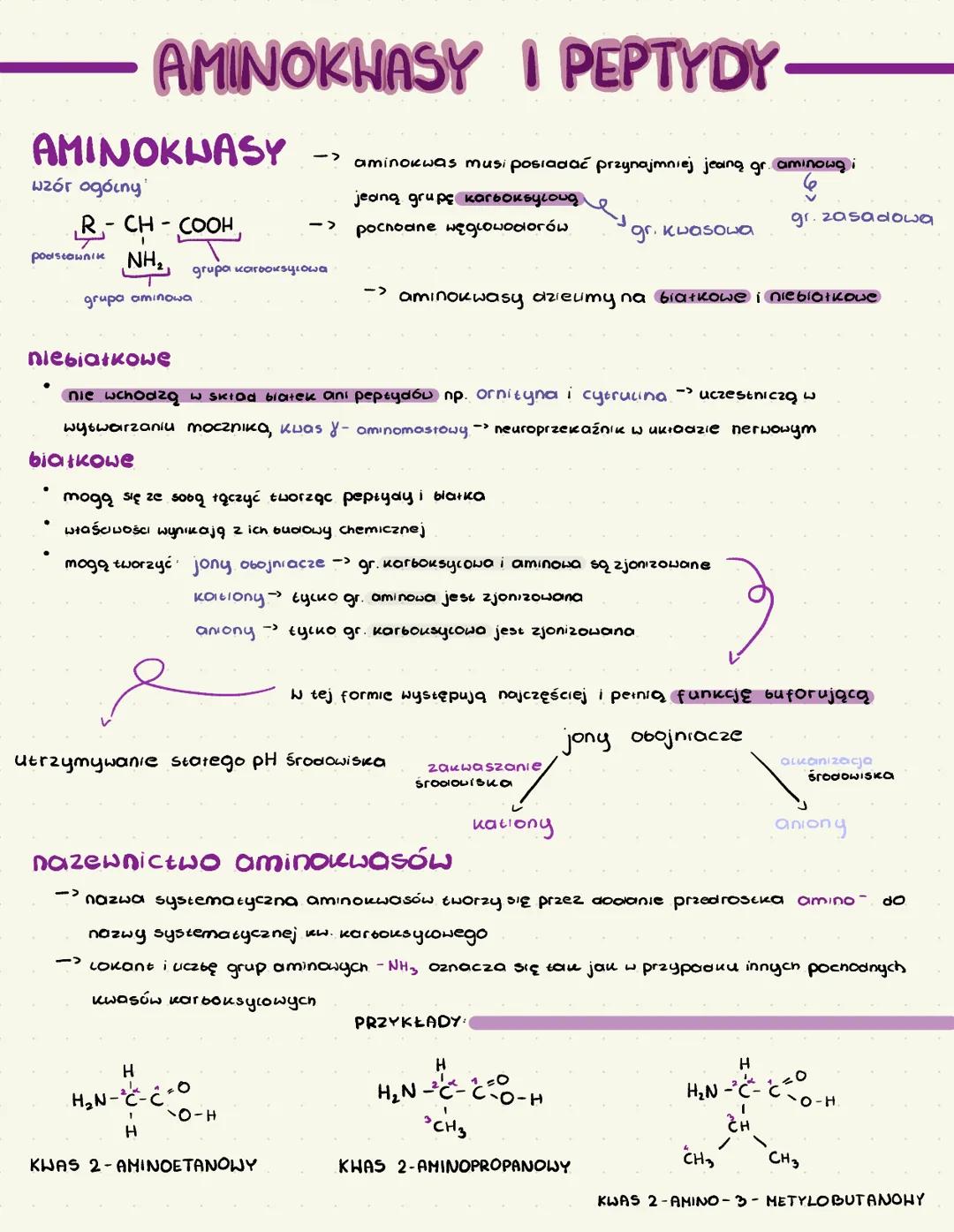 # AMINOKHASY I PEPTYDY
AMINOKNASY
wzór ogólny
R-CH-COOH
-> aminokwas musi posiadać przynajmniej jeaną gr. aminową i
-> jeaną grupę karboksy