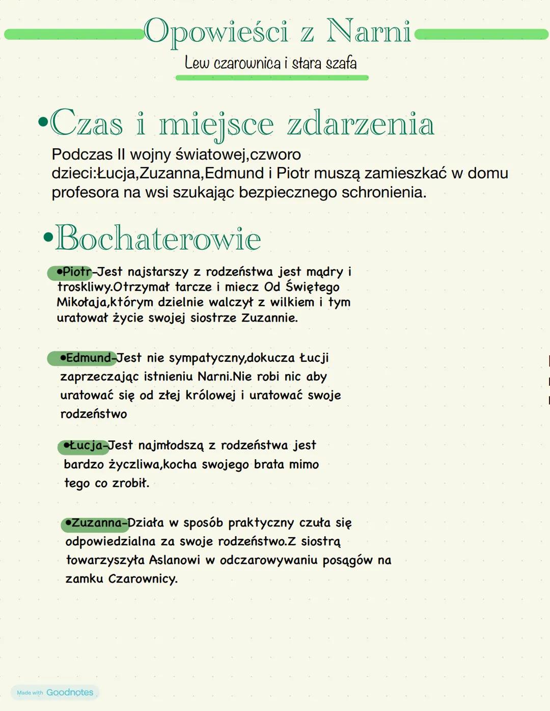 Opowieści z Narni
Lew czarownica i stara szafa
Czas i miejsce zdarzenia
Podczas II wojny światowej, czworo
dzieci:Łucja, Zuzanna, Edmund i P