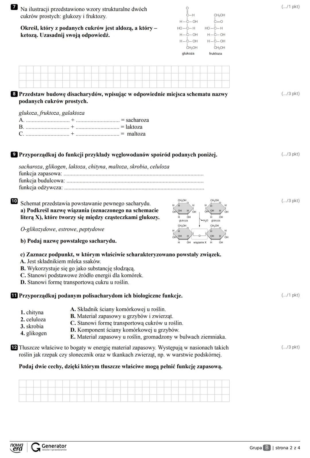 Grupa A Klasa
Imię i nazwisko
Sprawdzian Chemiczne Podstawy Życia 25.09.2020r.
1 Przyporządkuj podanym nazwom mikroelementów (1-4) odpowie