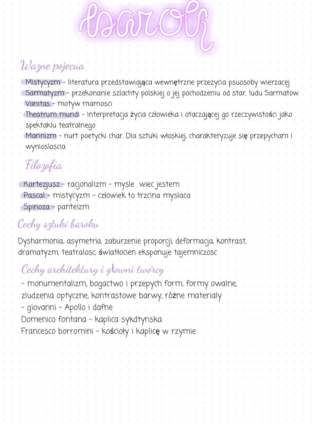 # barois
Wazne pojecủa
Mistycyzm - literatura przedstawiająca wewnętrzne przezycia psuosoby wierzacej
Sarmatyzm - przekonanie szlachty pol